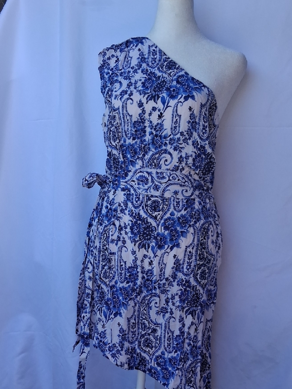 Taj By Sabrina Crippa One Shoulder Dress Resortwear Pasley White Blue S
